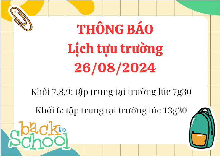 Lịch tựu trường 26/08/2024